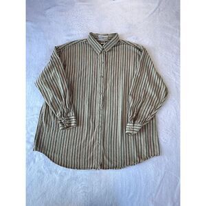 Dress Barn 100% Cotton Tan Embroidered Stripes Button Down Dress Shirt Size 2X